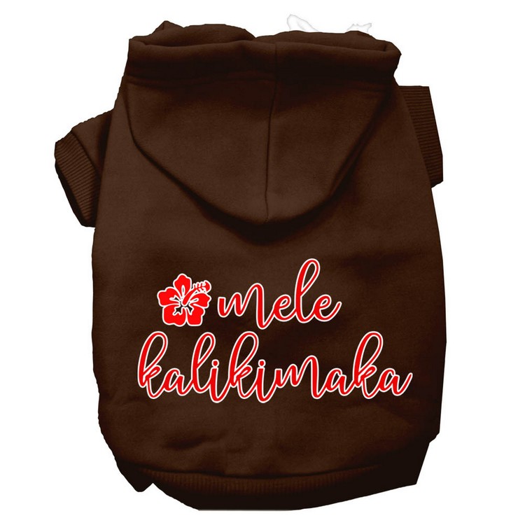 Mele Kalikimaka Screen Print Dog Hoodie Brown XS